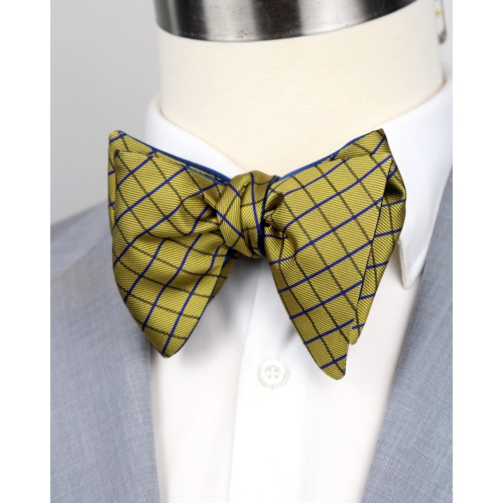 Men's‎ Self-Tie Bow Tie 100% Silk Big Butterfly Reversible Mustard Blue
